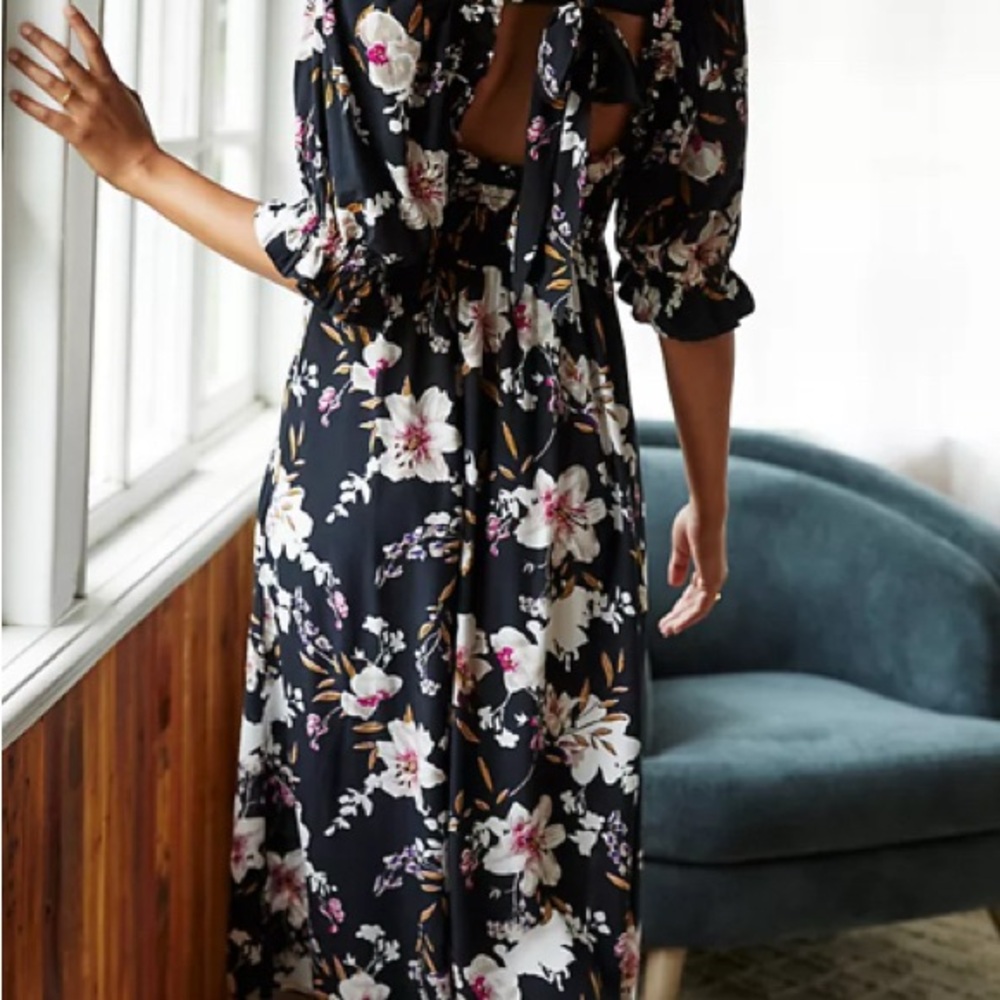 Anthropologie Floral Midi Dress - Black and White